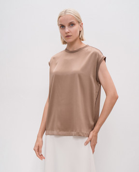 Brunello Cucinelli Коричневий топ із шовку з ланцюжком моніль M0C59EH500