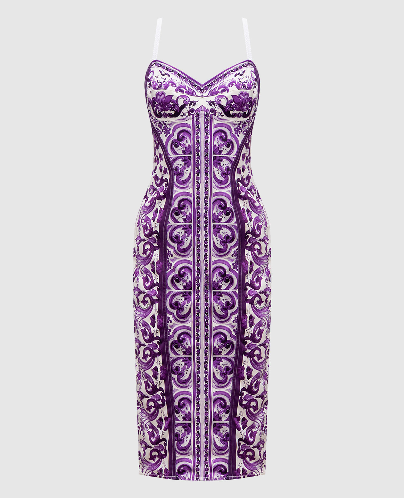 

Белое платье-футляр миди в принт Майолика, Белый, Повседневные платья