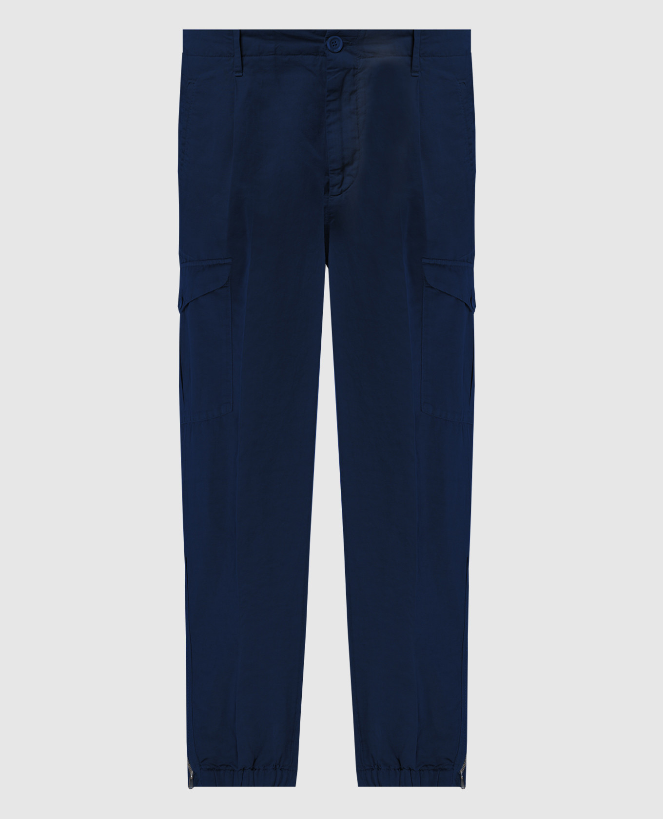Синие брюки-карго с льном