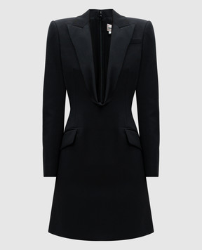 Alexander McQueen Черное платье-жакет мини из шерсти 794709QJAAC