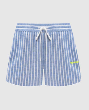 Off-White Голубые шорты из льна в полоску с логотипом 2CB05MT25FAB001