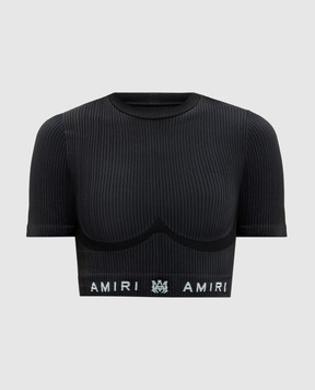 AMIRI Черный топ в рубчик с узором логотипа AWAWIR1004