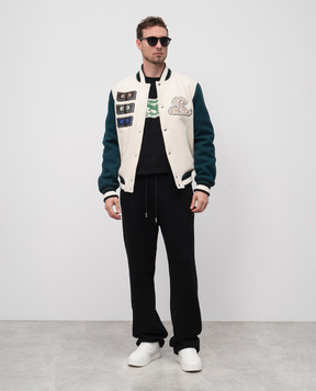 Off-White Бежевый бомбер с шерстью с нашивкой логотипа OMEH053S25FAB002