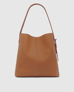 Alexander McQueen Коричнева шкіряна сумка-слінг T-Bar з гравіюванням логотипа 8103001VDDM