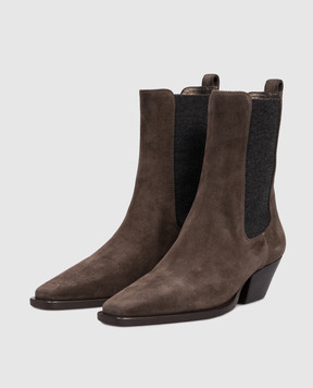 Brunello Cucinelli Коричневі замшеві козаки з ланцюжком моніль MZSFC3080P