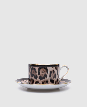 Dolce&Gabbana Фарфоровый набор для чая из чашки и блюдца в анималистичный принт. TC0093TCA71