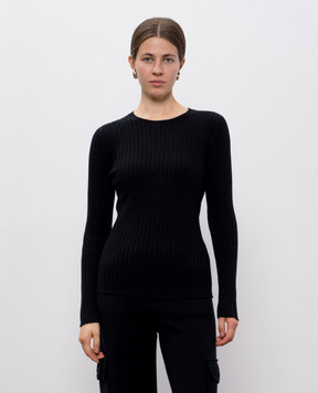 Allude Чорний джемпер в рубчик з кашеміру 25511142