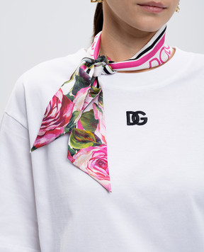 Dolce&Gabbana Белая лента твили из шелка в принт розы. FS215AGDCUM
