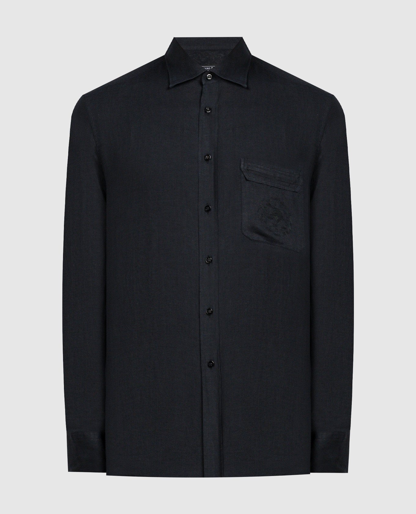 Black linen shirt with logo embroidery