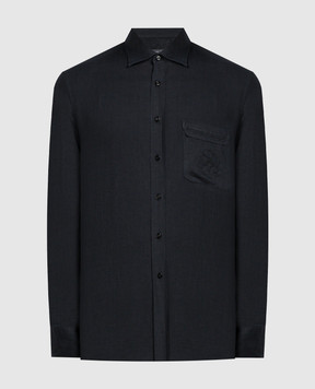 Stefano Ricci Черная рубашка из льна с вышивкой логотипа MC007261LX2330