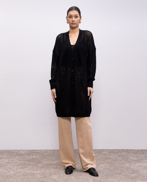 Allude Черный ажурный кардиган из шерсти и кашемира 25217655