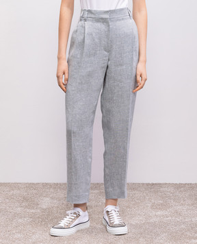 Brunello Cucinelli Серые брюки из льна с люрексом MH547P8308