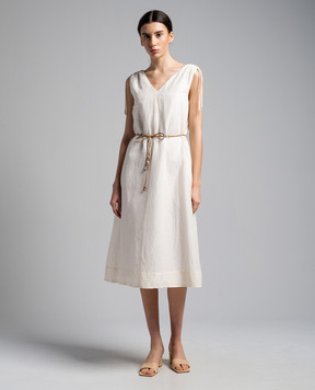 Peserico Бежева сукня з льоном з ланцюжком моніль S02050L10A06802