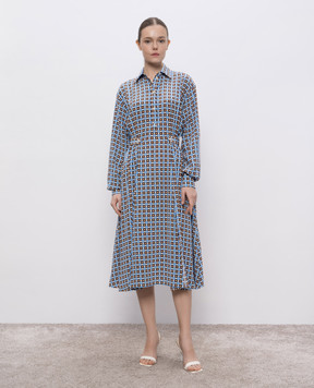 Ermanno Scervino Блакитна сукня-сорочка із шовку в геометричний принт D462Q364QBK