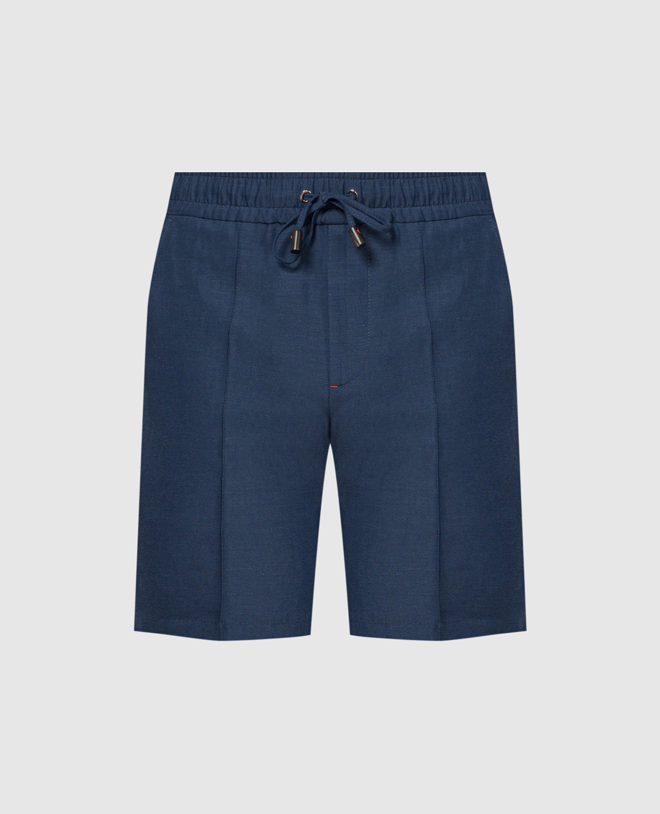 Blue wool and linen shorts with embroidered logo