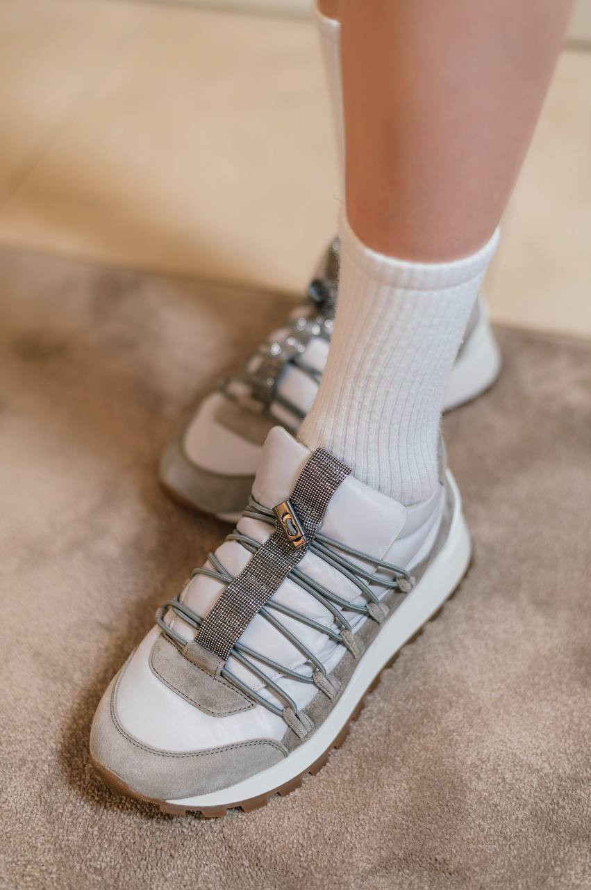 Brunello Cucinelli Сірі комбіновані кросівки з ланцюжком моніль MZSFG2615 зображення 6