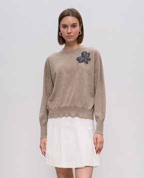 Brunello Cucinelli Коричневий джемпер з аплікацією у вигляді квітки M12140500P