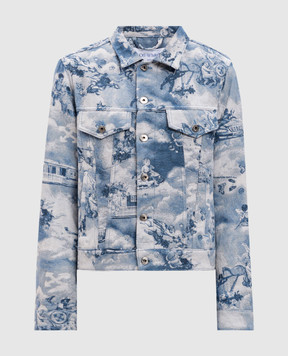 Off-White Блакитна джинсова куртка у візерунок Tapestry fresco OWYE012S25FAB001