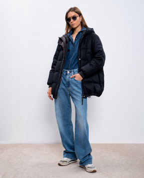 Brunello Cucinelli Серый пуховик из шерсти с планкой из кашемира с цепочкой мониль MT2267922