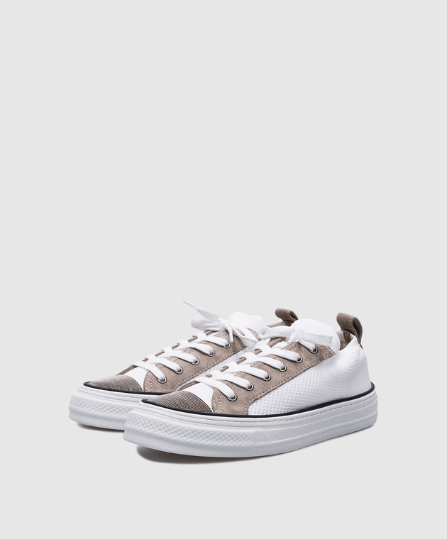 Brunello Cucinelli Білі комбіновані кеди з ланцюжком моніль MZ49G2650 зображення 2