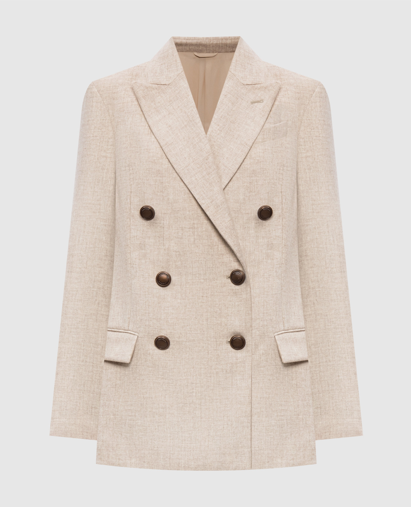 Бежевый двубортный жакет