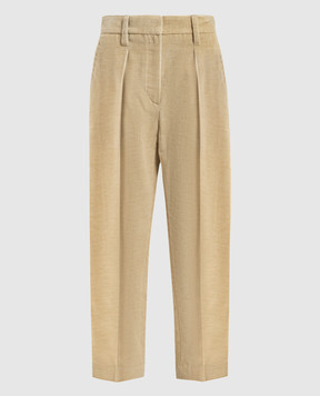 Brunello Cucinelli Бежевые вельветовые брюки с цепочкой мониль MP576P8562