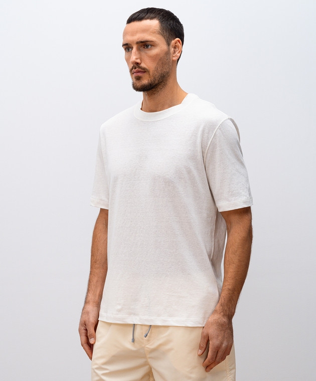 Brunello Cucinelli Біла футболка з льоном прямого крою MW8351308 зображення 3