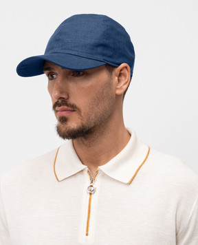Bertolo Cashmere Синя кепка з льону з емблемою 000301002494