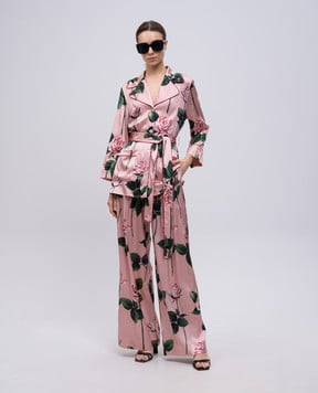 Dolce&Gabbana Рожеві штани із шовку в квітковий принт FTCISTFSA7D