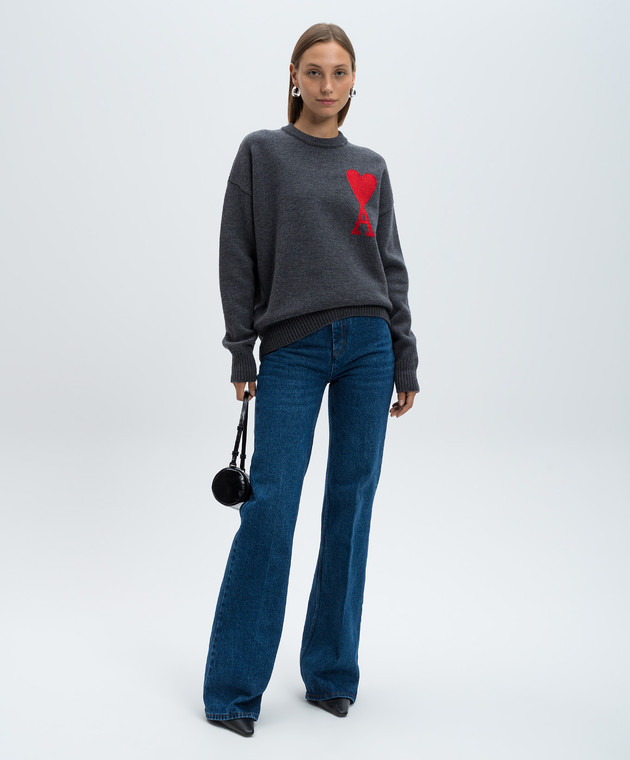 Ami Paris Серый джемпер из шерсти с узором Ami de Coeur UKS002018 изображение 2