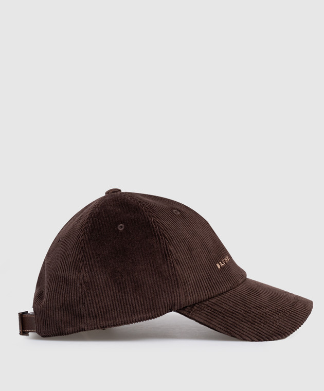 Brunello Cucinelli Коричнева вельветова кепка з логотипом MY4999850 зображення 3