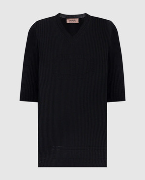 Twinset Чорний топ в рубчик з логотипом 252TP3242