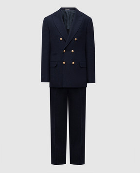 Brunello Cucinelli Синий костюм с леном, шелком и шерстью MR475LDPGP