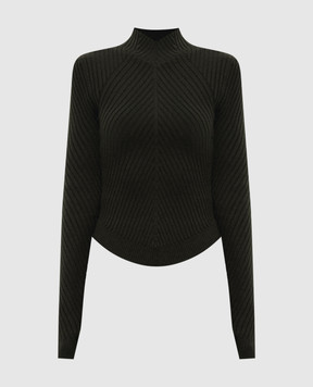 Victoria Beckham Зелений джемпер в рубчик з вовни мериноса 1425KTP006804B