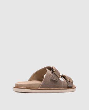 Brunello Cucinelli Бежевые шлепанцы с гравировкой логотипа MZUJMXY235