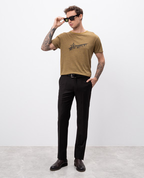 Saint Laurent Футболка цвета хаки с принтом логотипа 579056