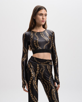Versace Jeans Couture Черный укороченный топ в принт Chain Couture 77HAH218JS417
