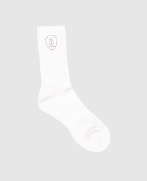 Brunello Cucinelli Белые носки с вышивкой эмблемы MCS95585T