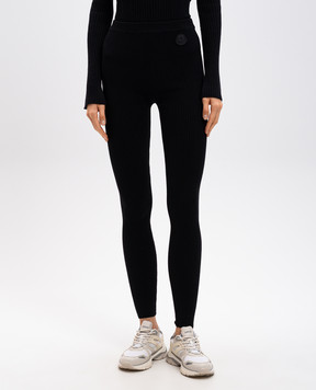 Moncler Черные леггинсы в рубчик с шерстью с логотипом J20939G00005M1259