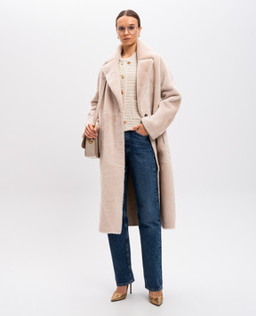 Babe Pay Pls Бежева двостороння двобортна дублянка з поясом 2419MERINO
