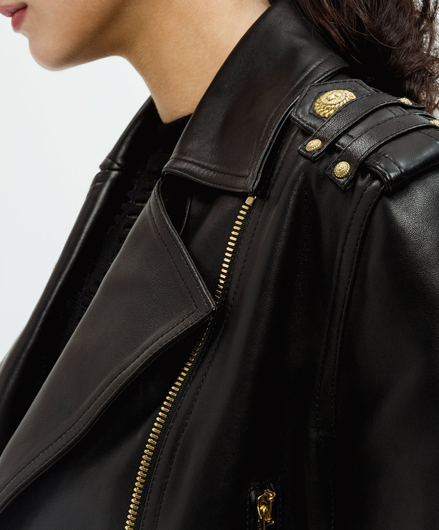 Balmain - Черная кожаная косуха с брендовыми заклепками