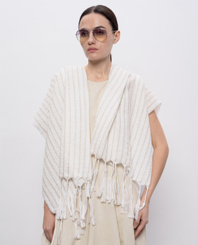 Brunello Cucinelli Бежевый шарф из шерсти и льна в полоску MSCDVSL02