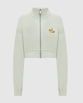 Off-White Зеленая укороченная спортивная куртка с логотипным принтом Flower Arrow OWBE006F24FLE001