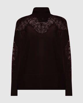 Ermanno Scervino Коричневый гольф из шерсти с кружевом D455M734APATL