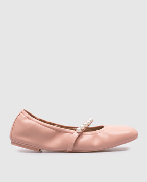 Stuart Weitzman Рожеві шкіряні балетки Goldie з намистинами SF896