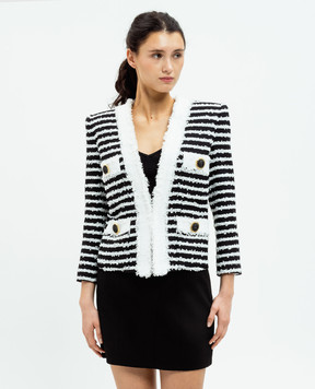Balmain Черный твидовый жакет в полоску DF1SK666MF24