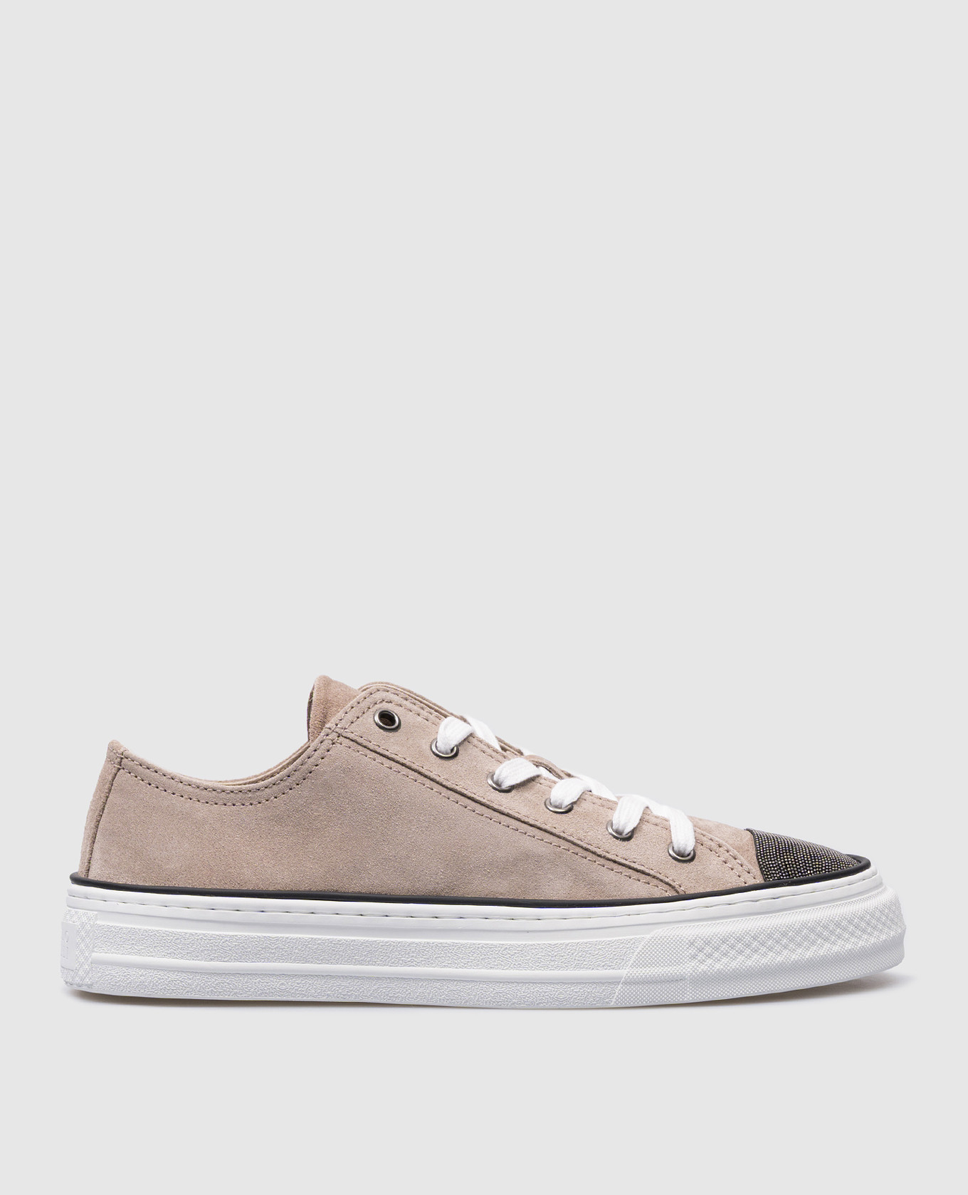 Beige suede sneakers with monil chain