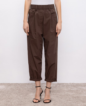 Brunello Cucinelli Коричневые брюки Track с цепочкой мониль M0H93P8907