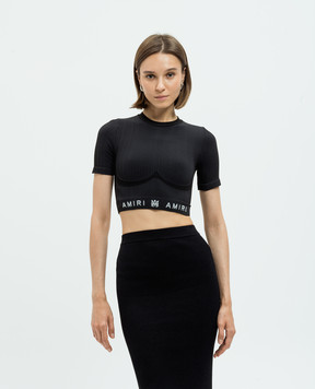 AMIRI Черный топ в рубчик с узором логотипа AWAWIR1004