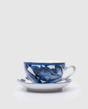 Dolce&Gabbana Белый фарфоровый набор для чая из чашки и блюдца с принтом Blu Mediterraneo TC0102TCA41